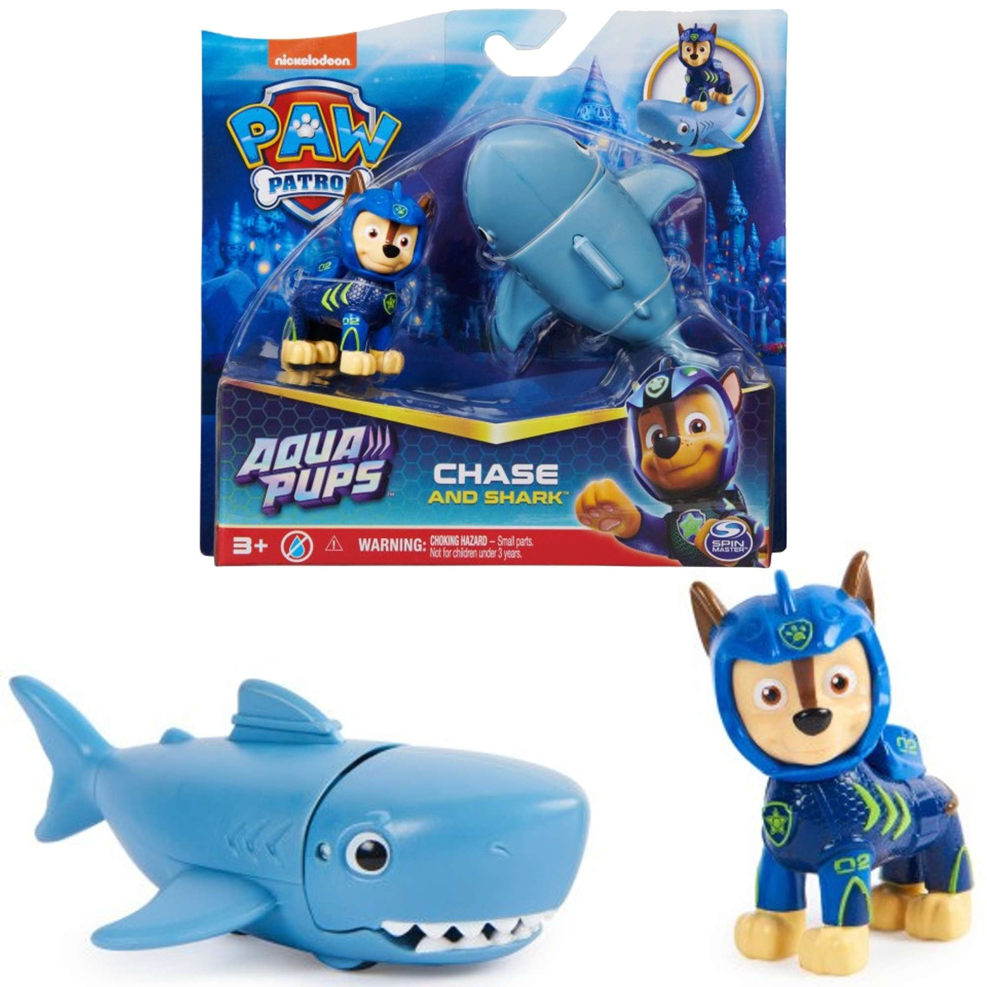 Psi Patrol Zestaw Aqua Pups maa figurka Chase i rekin z ruchom gow