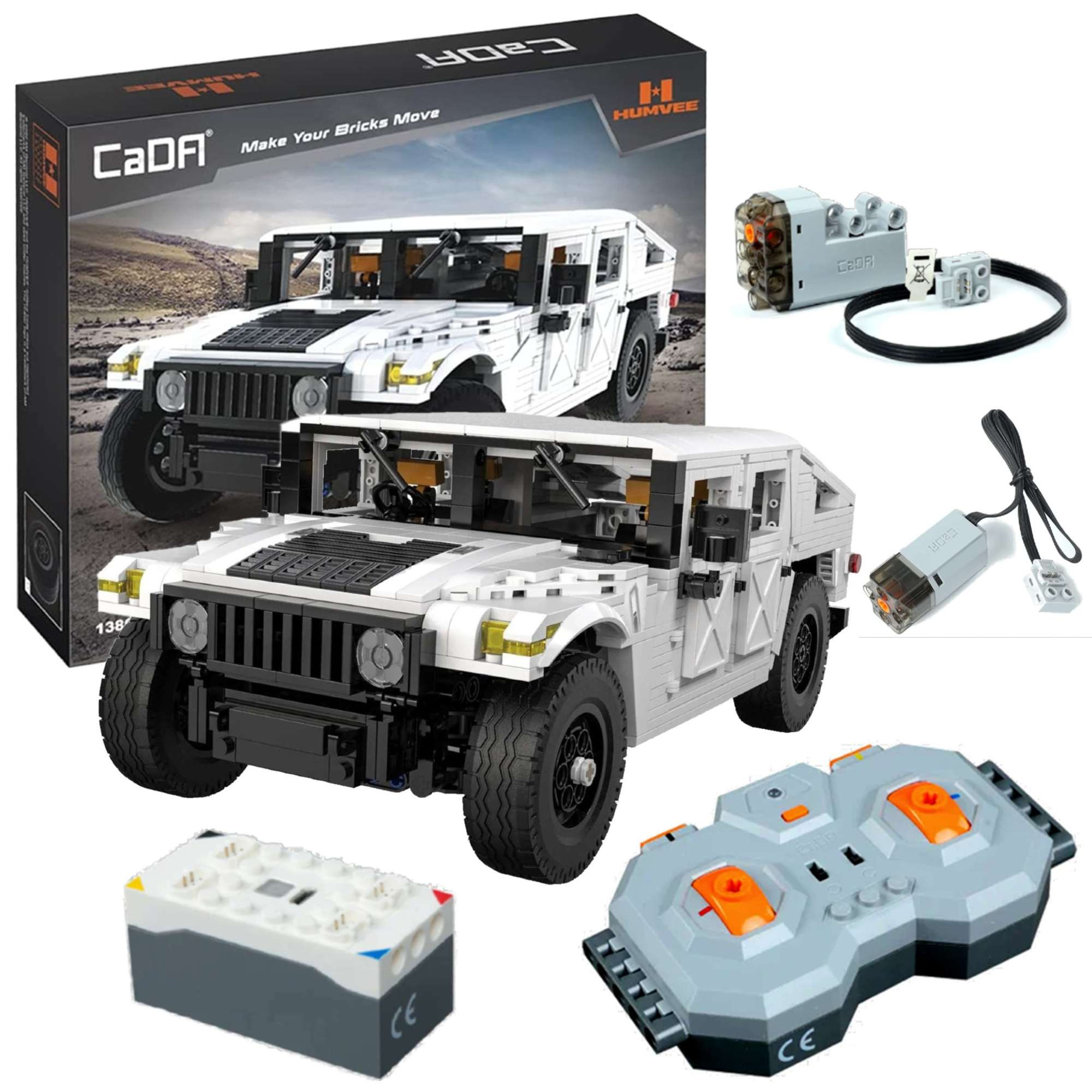 Klocki konstrukcyjne CaDA Zdalnie sterowane due auto terenowe z napdem Power System Biay samochd Humvee Pojazd RC 1386 elementw