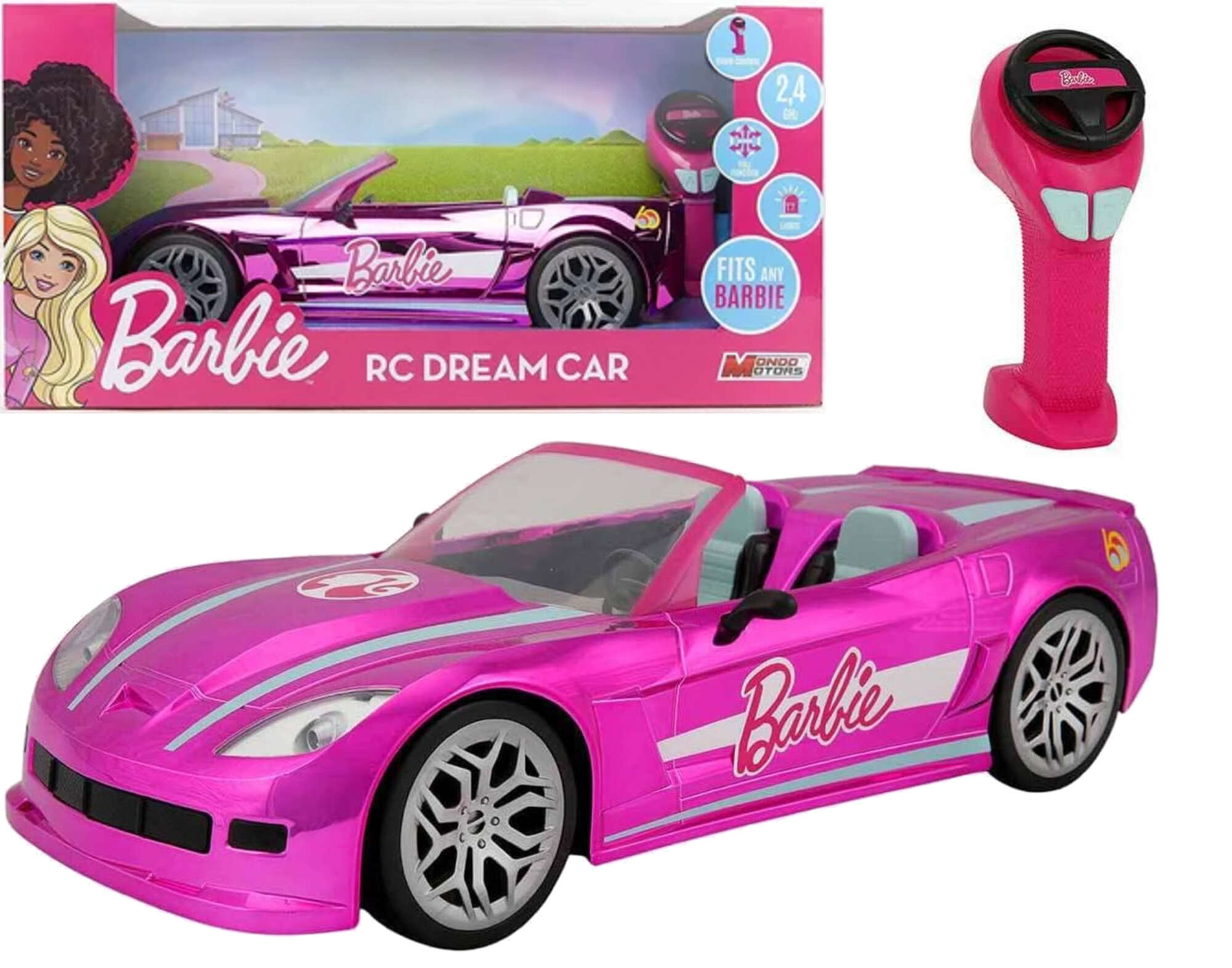 Zdalnie Sterowany rowy Kabriolet Barbie auto RC Dream Car 38 cm