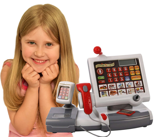 Elektroniczna kasa sklepowa + zabawkowy koszyk na zakupy z akcesoriami dla dzieci AGD 3+