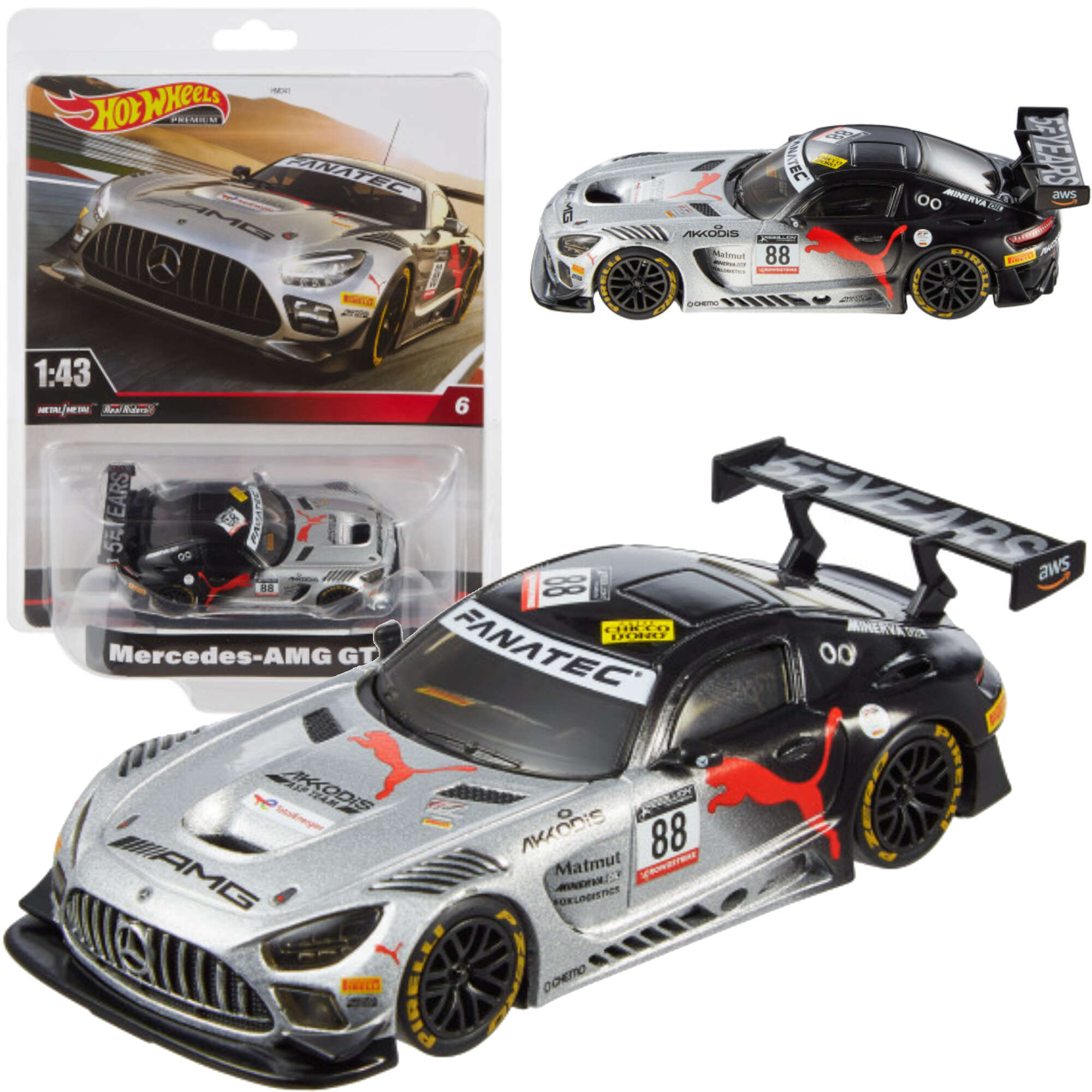 Hot Wheels Premium Pojazd Mercedes-AMG GT3 szare Auto Wycigowe May samochd Sportowy 1:43