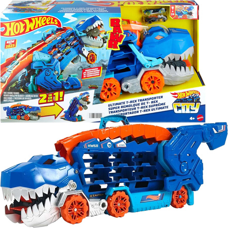 Hot Wheels T- Rex Mega Transporter światło/dźwięk + 2 auta