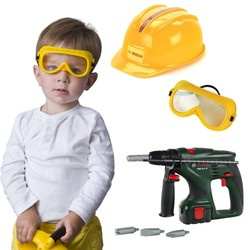 Zestaw Bosch Wiertarka udarowa żółty kask i gogle ochronne Klein