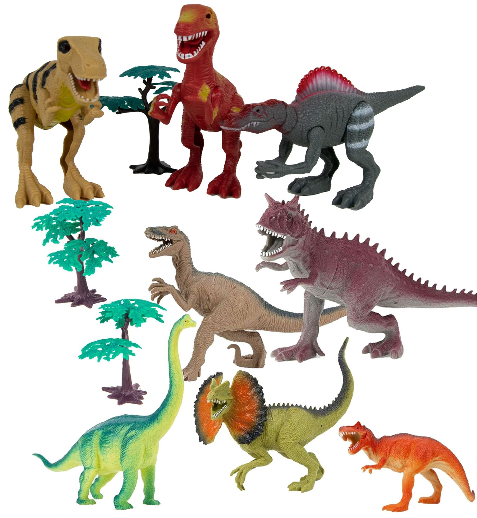 Duy Zestaw Dino Dinozaury Figurki Tyranosaurus Spinosaurus 13 Sztuk Ruchome Dwik wiecce Oczy Rycz+ Akcesoria Boley