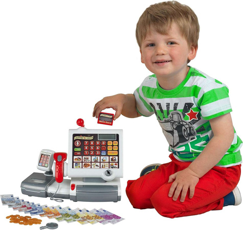 Elektroniczna kasa sklepowa + zabawkowy koszyk na zakupy z akcesoriami dla dzieci AGD 3+