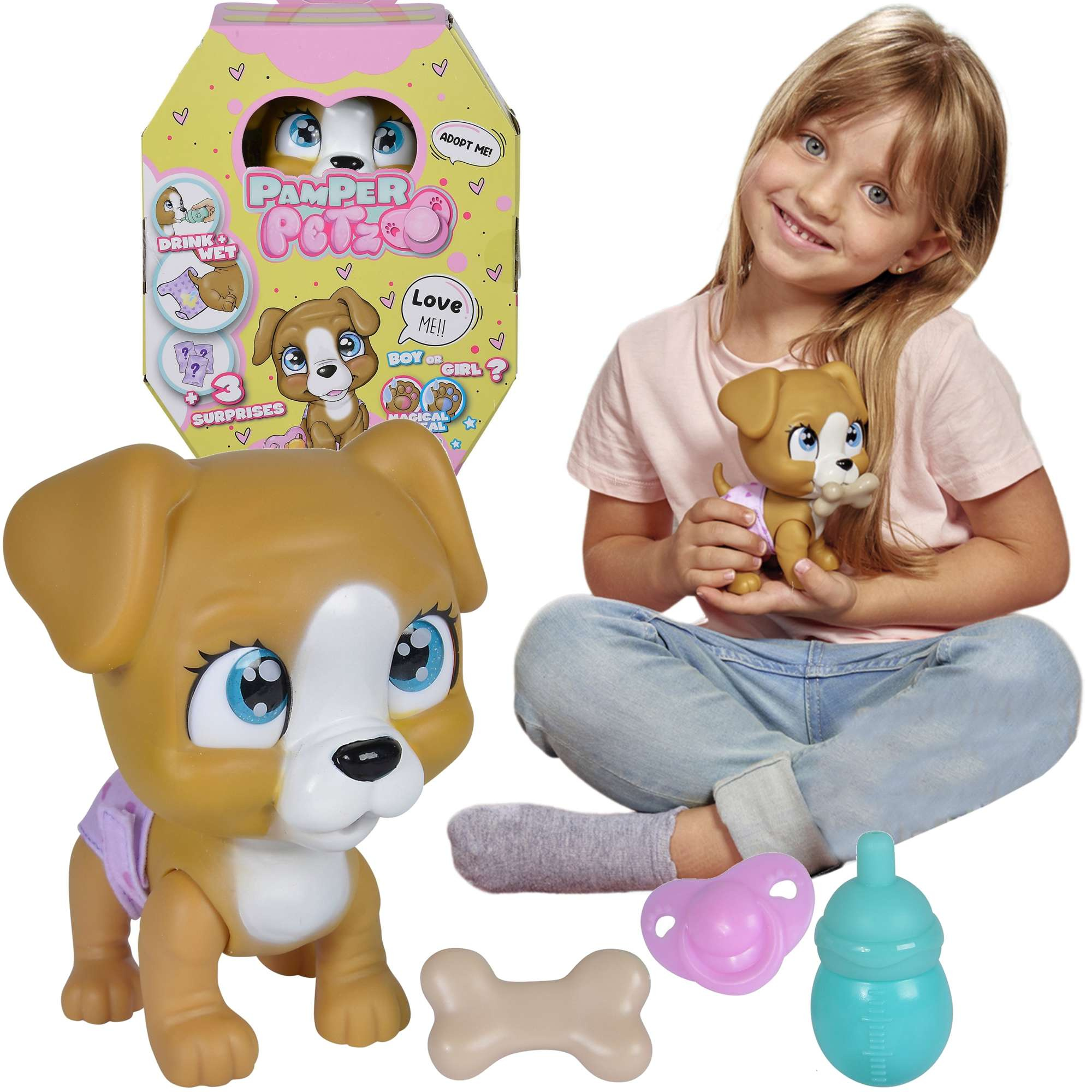 Pamper Petz Interaktywny Piesek z pieluszkowego gangu 20 cm + akcesoria