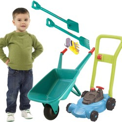 Zestaw ogrodowy z taczką i kosiarką Bosch dla dzieci Klein