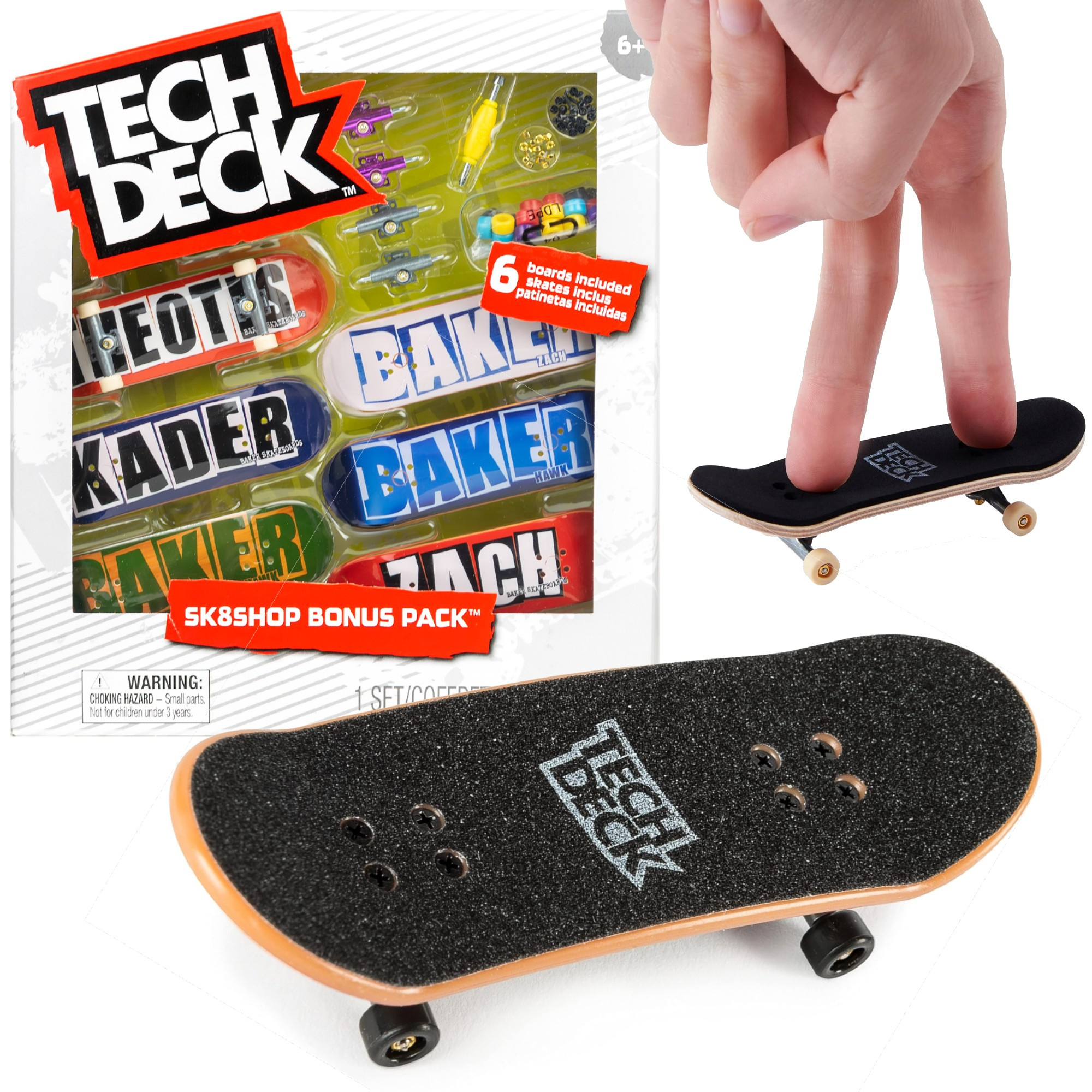 Tech Deck Fingerboard zestaw deskorolek 6pak Sk8Shop Bonus Pack Baker + akcesoria do zoenia