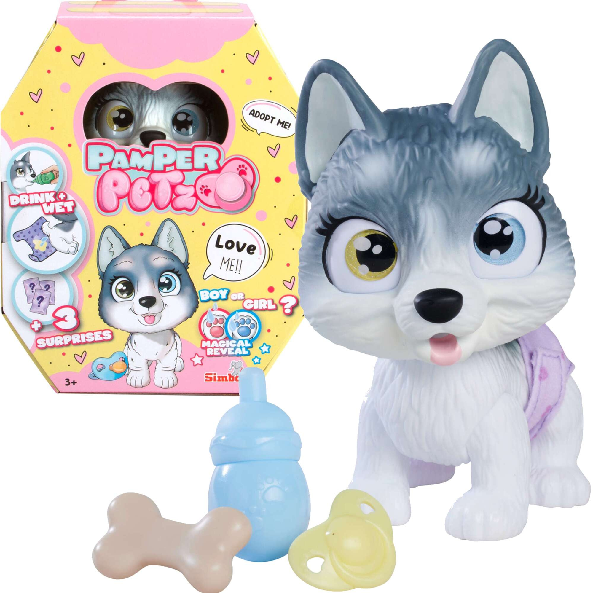 Pamper Petz interaktywny Piesek Husky z pieluszkowego gangu 20 cm + akcesoria