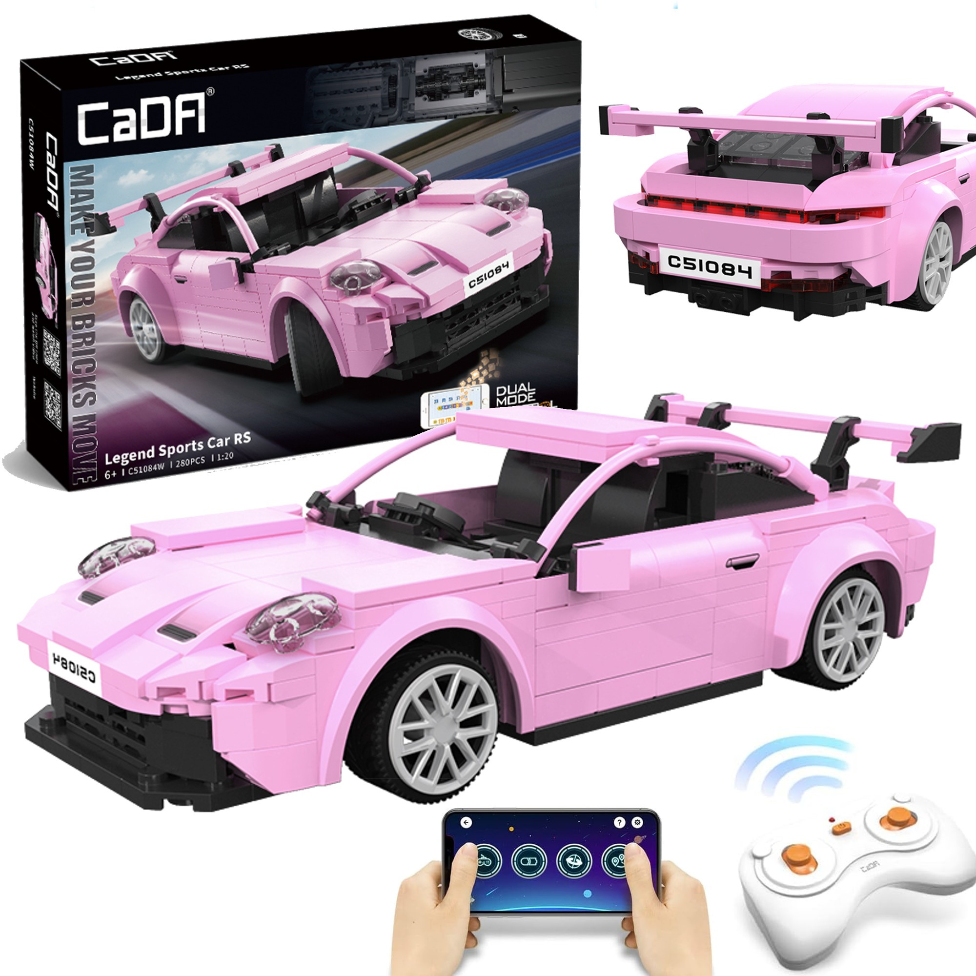 Klocki Konstrukcyjne CaDA Auto Sportowe rowy samochd Wycigowy Legand Sports Cars RS Wycigwka 280 elementw RC Dual Mode