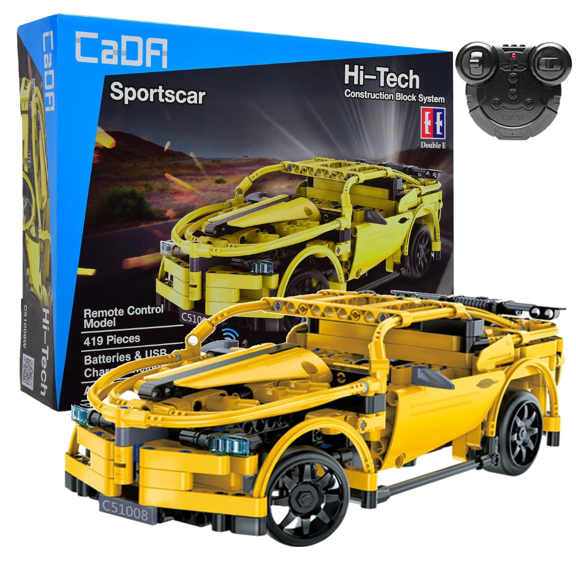 Klocki konstrukcyjne CaDA Hi-Tech Zdalnie sterowana Wycigwka samochd ty Auto Sportowe 30 cm Sportscar 419 elementw RC