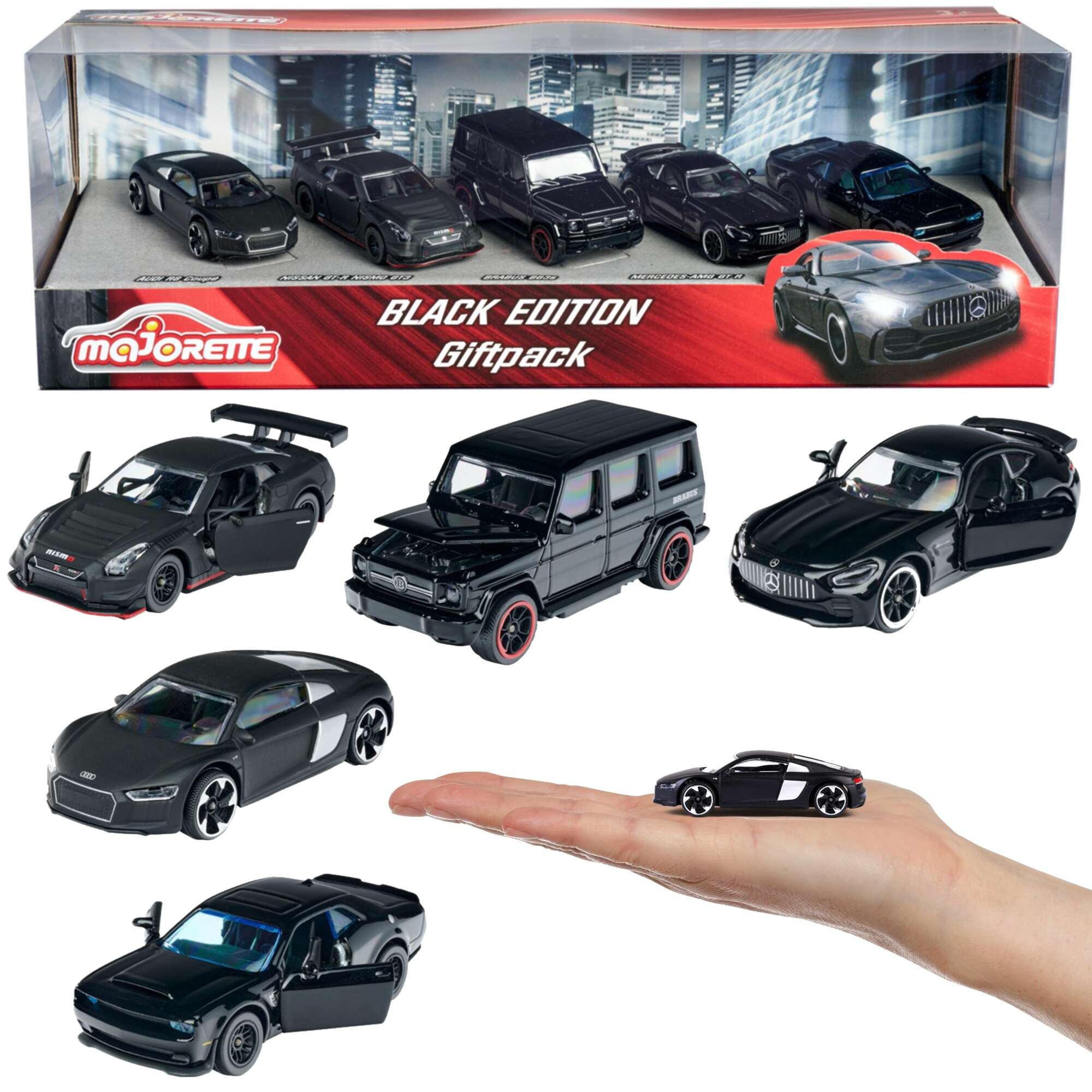 Zestaw Black Edition 5 pojazdw metalowych resoraki Audi Nissan Mercedes Dodge Brabus