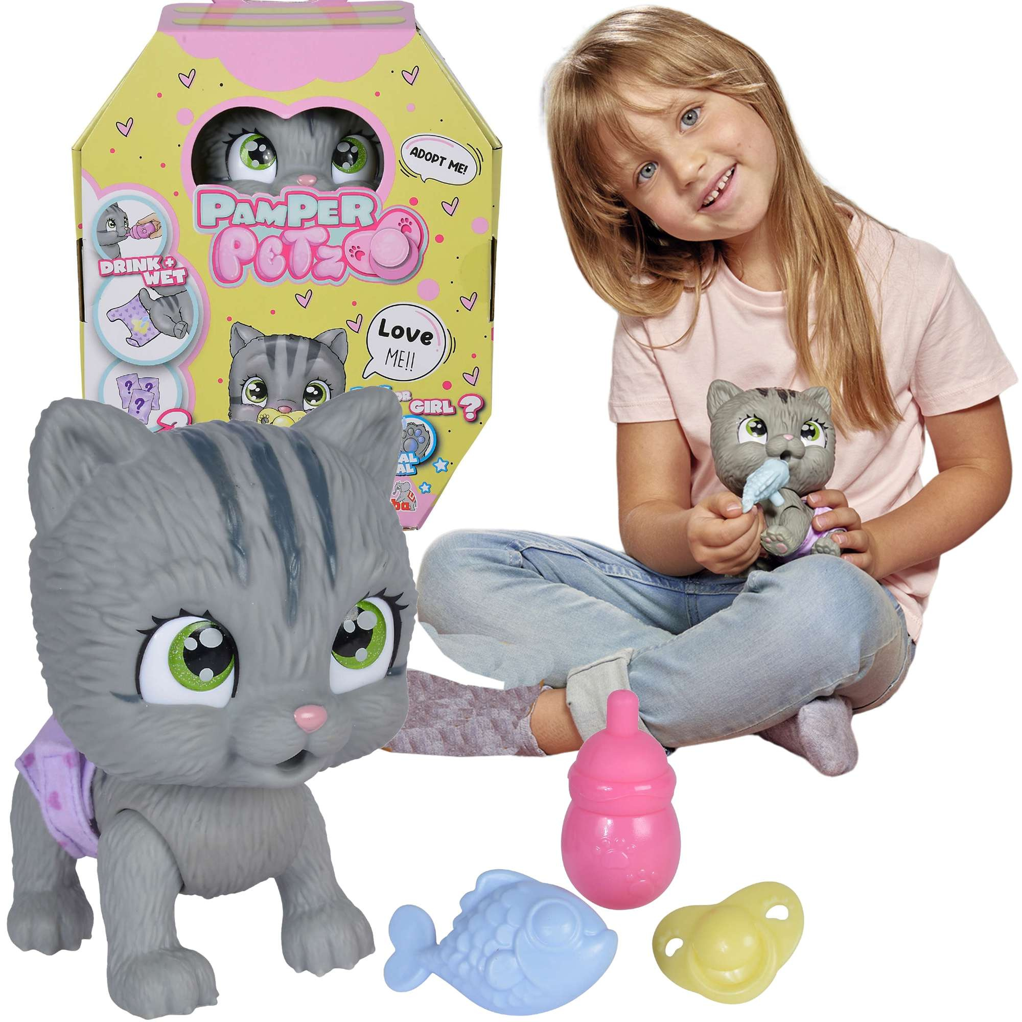 Pamper Petz figurka Kotek interaktywny z pieluszkowego gangu 20 cm + akcesoria