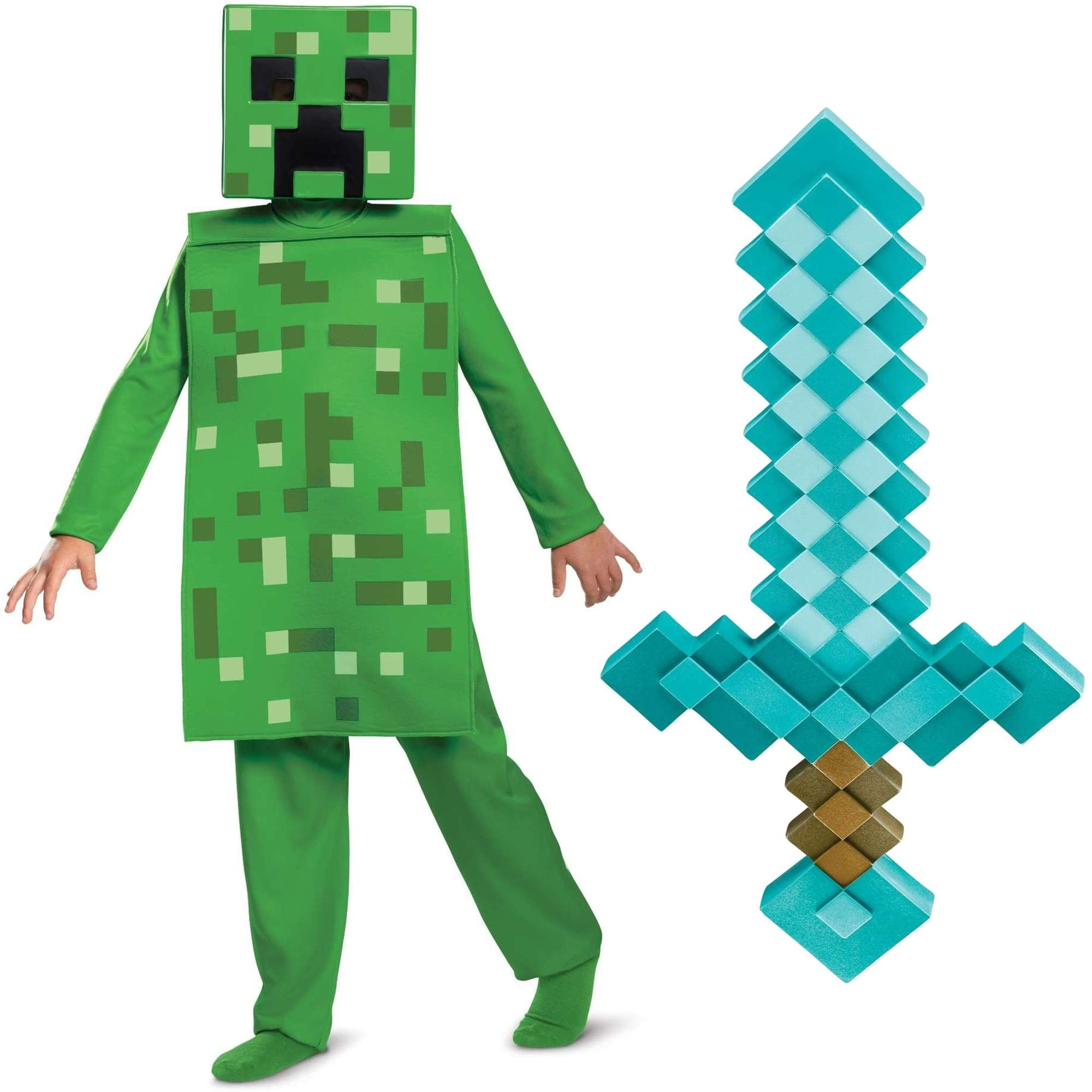 Minecraft kostium Halloween, przebranie zestaw: Creeper + miecz 137-149 cm (10-12 lat)