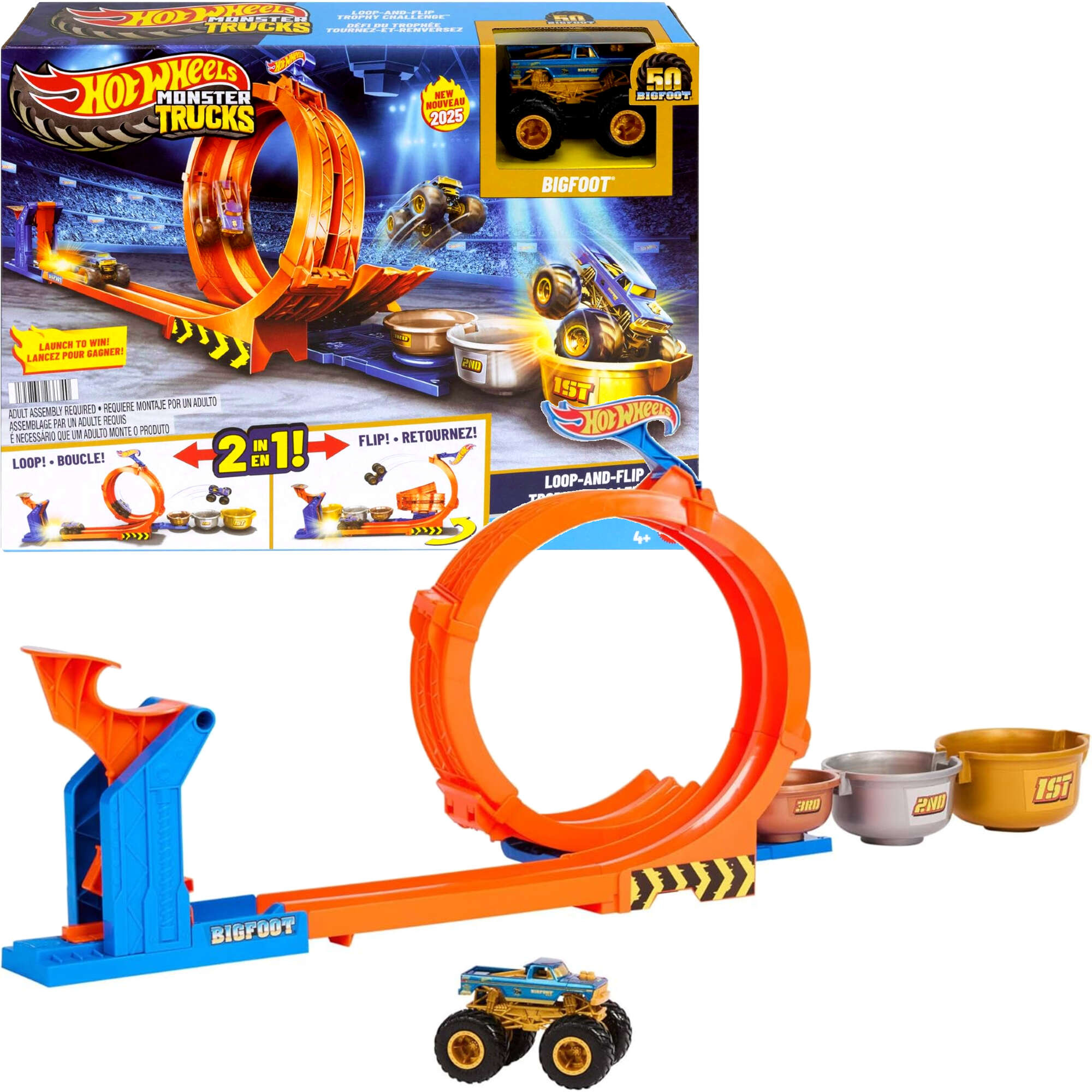 Hot Wheels Zestaw Ptla Skok po Trofeum Tor samochodowy Monster Trucks Bigfoot + pojazd