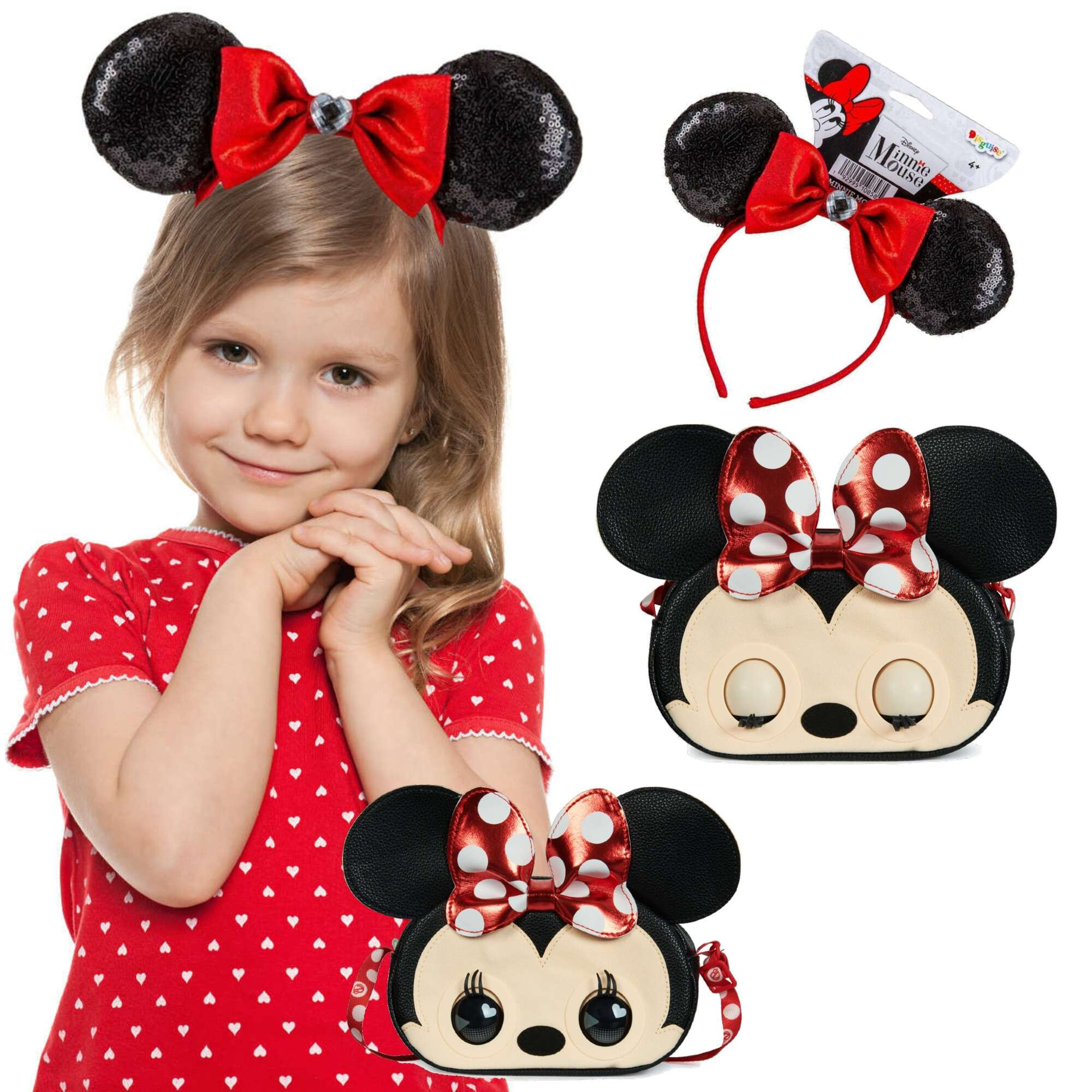 Purse Pets Disney Myszka Minnie Interaktywna Czarna Torebka z ruchomymi oczami + Cekinowa opaska do wosw Uszy Myszki Minnie z kokardk