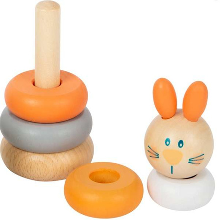 Zestaw 5 sztuk - Drewniana Wieża Królik Piramida z kółek Układanka Montessori Small Foot