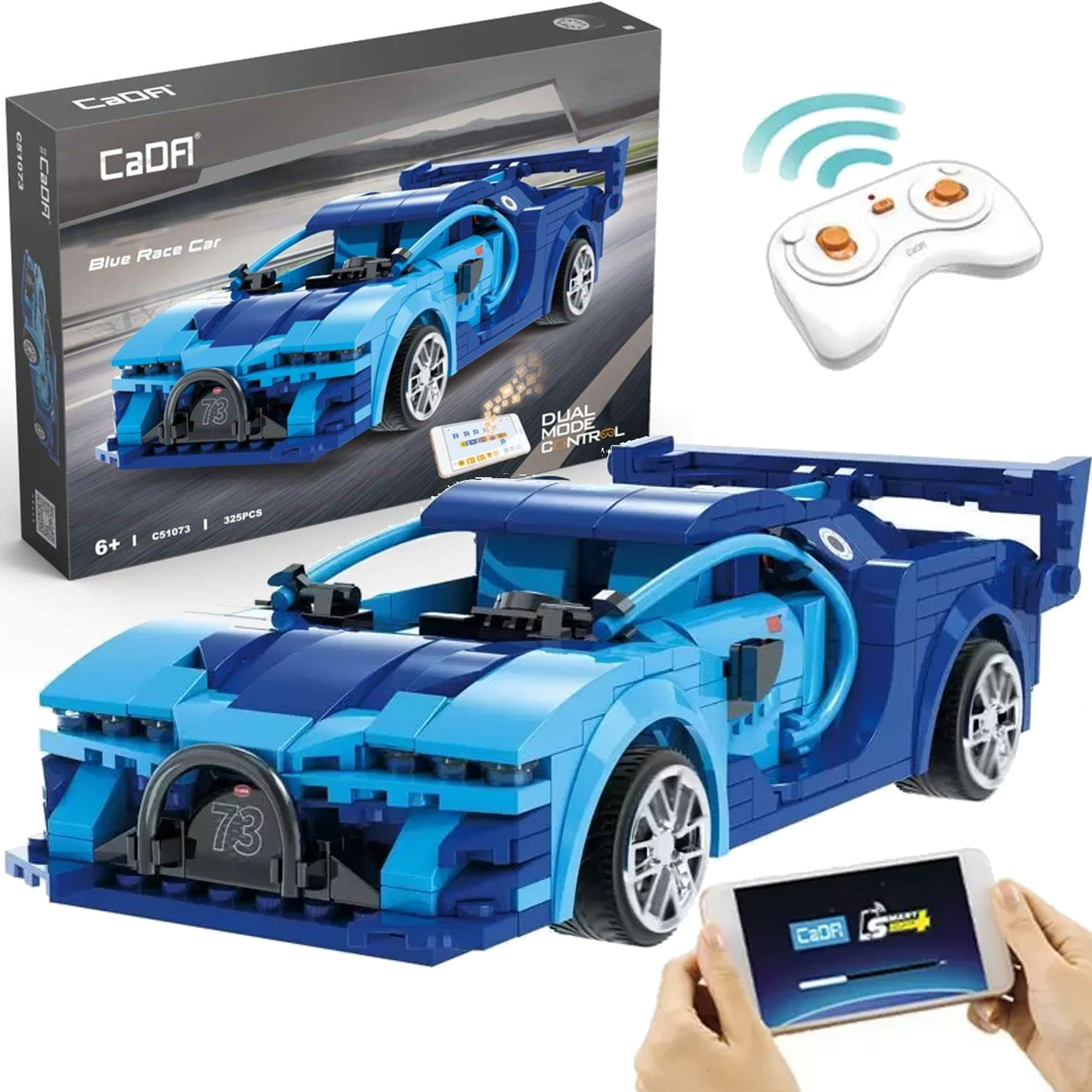 Klocki konstrukcyjne CaDA Zdalnie sterowany samochd Auto wycigowe Wycigwka Pojazd RC Blue Race Car Dual Mode 325 elementw