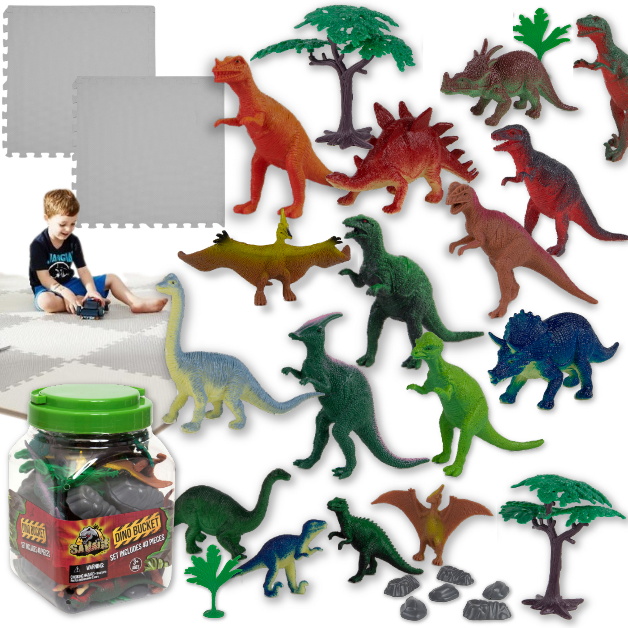 ZESTAW FIGUREK DINOZAURW + PUZZLE MATA PIANKOWE