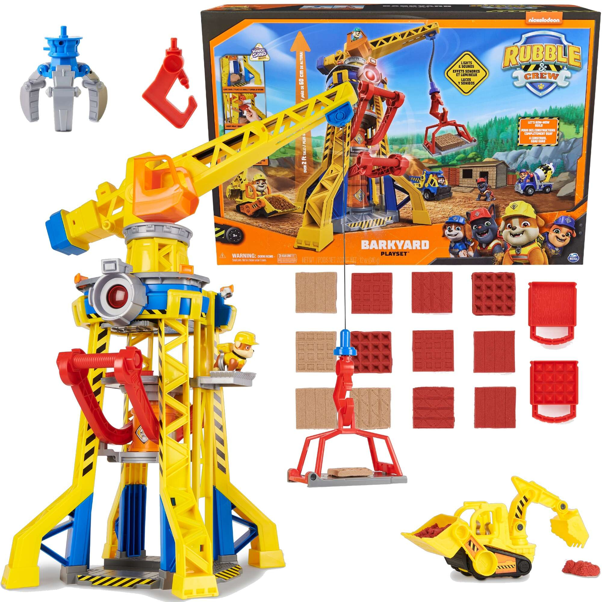 Psi Patrol Rubble i jego Ekipa Rubble&Crew Bark Yard Crane Tower Duy zestaw Dwig 60cm ty Buldoer z figurk i piaskiem kinetycznym + akcesoria Dwik