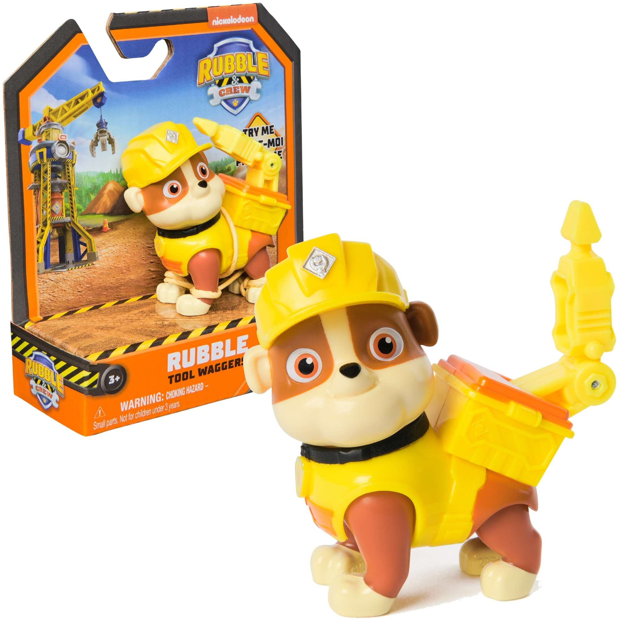 Psi Patrol Rubble&Crew Figurka Piesek Rubble i jego Ekipa Budowlaniec z ruchomym plecakiem figurka 6 cm