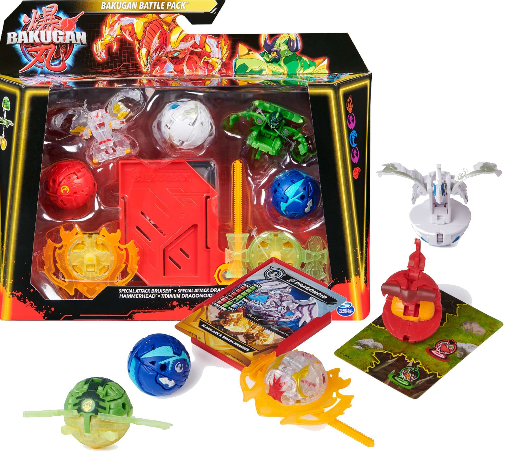 Zestaw Bakugan Battle Pack Gra strategiczna + Figurki Bruiser 2x Dragonoid Hammerhead Nillious