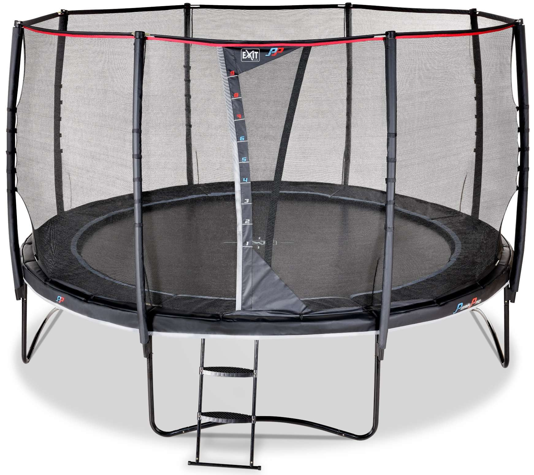 Trampolina ogrodowa z siatk zabezpieczajc i drabin PeakPro 427 cm czarna