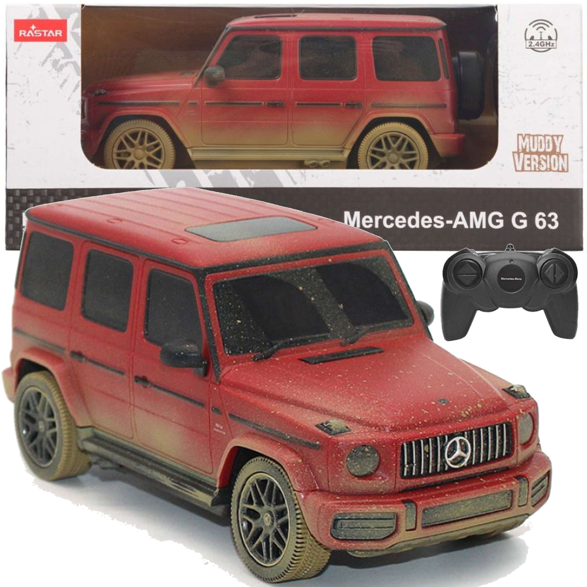 Zdalnie sterowane auto Mercedes-AMG G 63 Muddy Version RC czerwony pojazd terenowy 1:24 Rastar