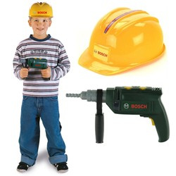 Wiertarka Bosch udarowa dla dzieci z dźwiękiem i obrotowym wiertłem + żółty kask Klein