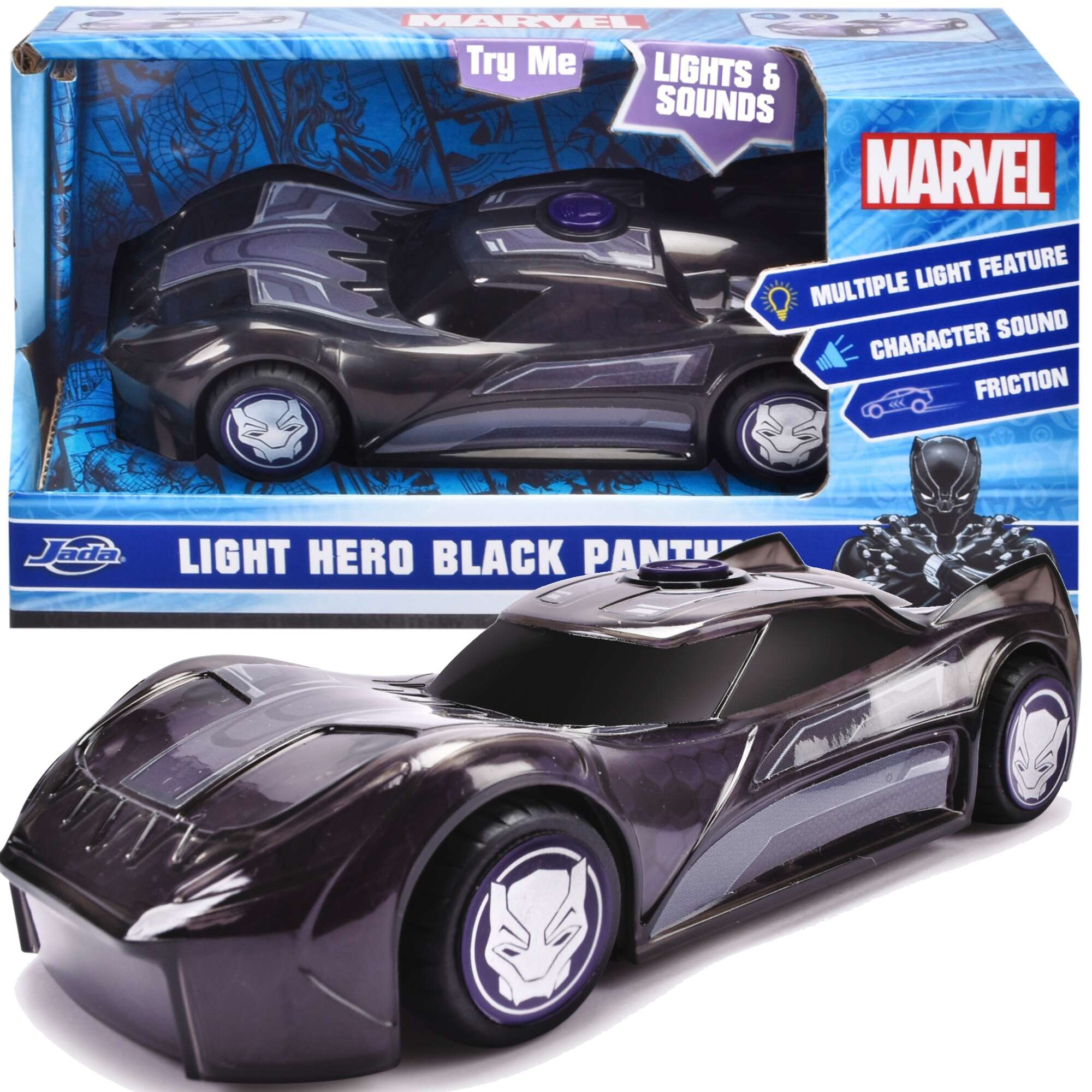 Marvel Czarna Pantera Light Hero Black Panther May Samochd z efektami wietlnymi i dwikowymi