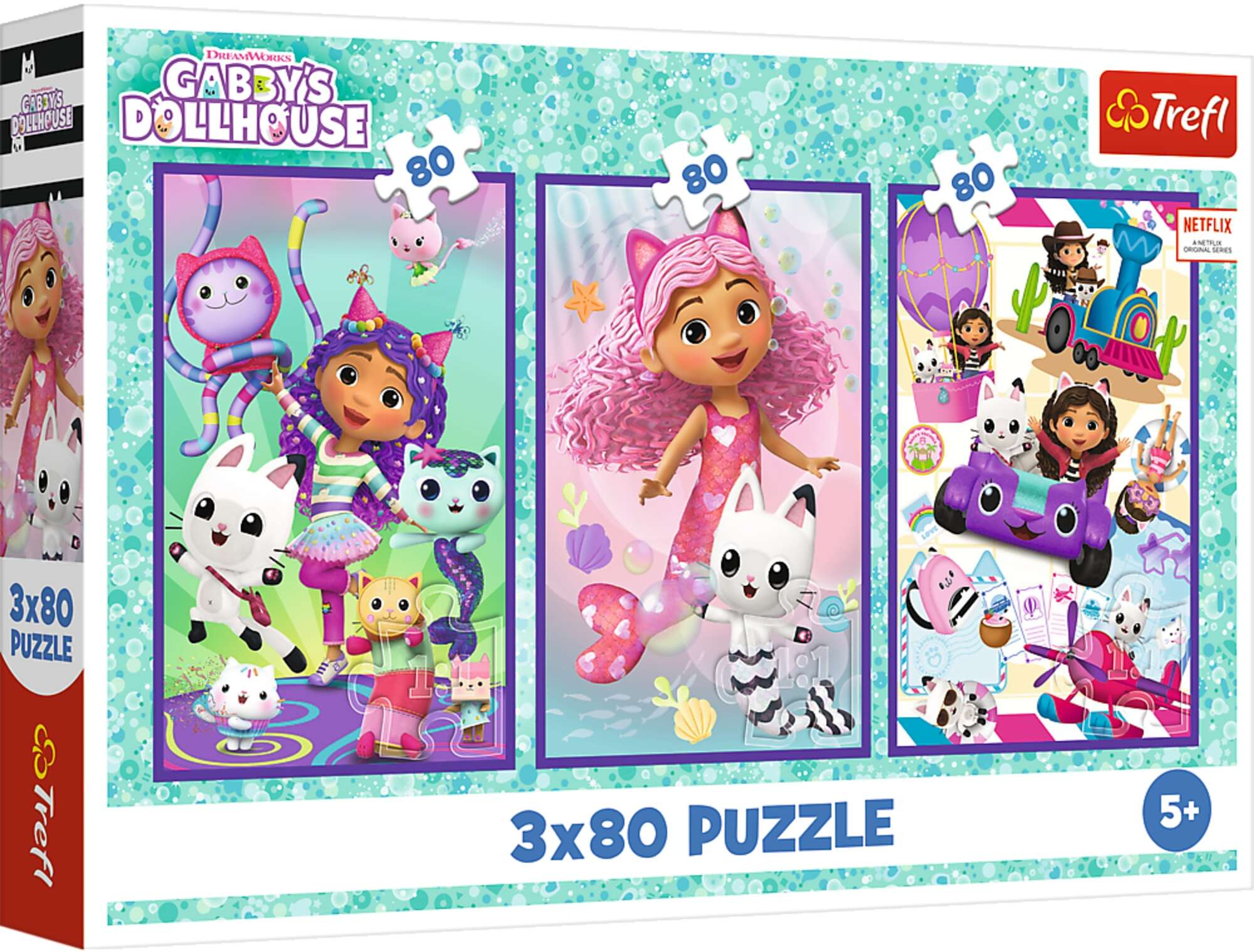 Puzzle Trefl 3 x 80 Koci Domek Gabi Kolorowe dni Gabi Gabby's Dollhouse