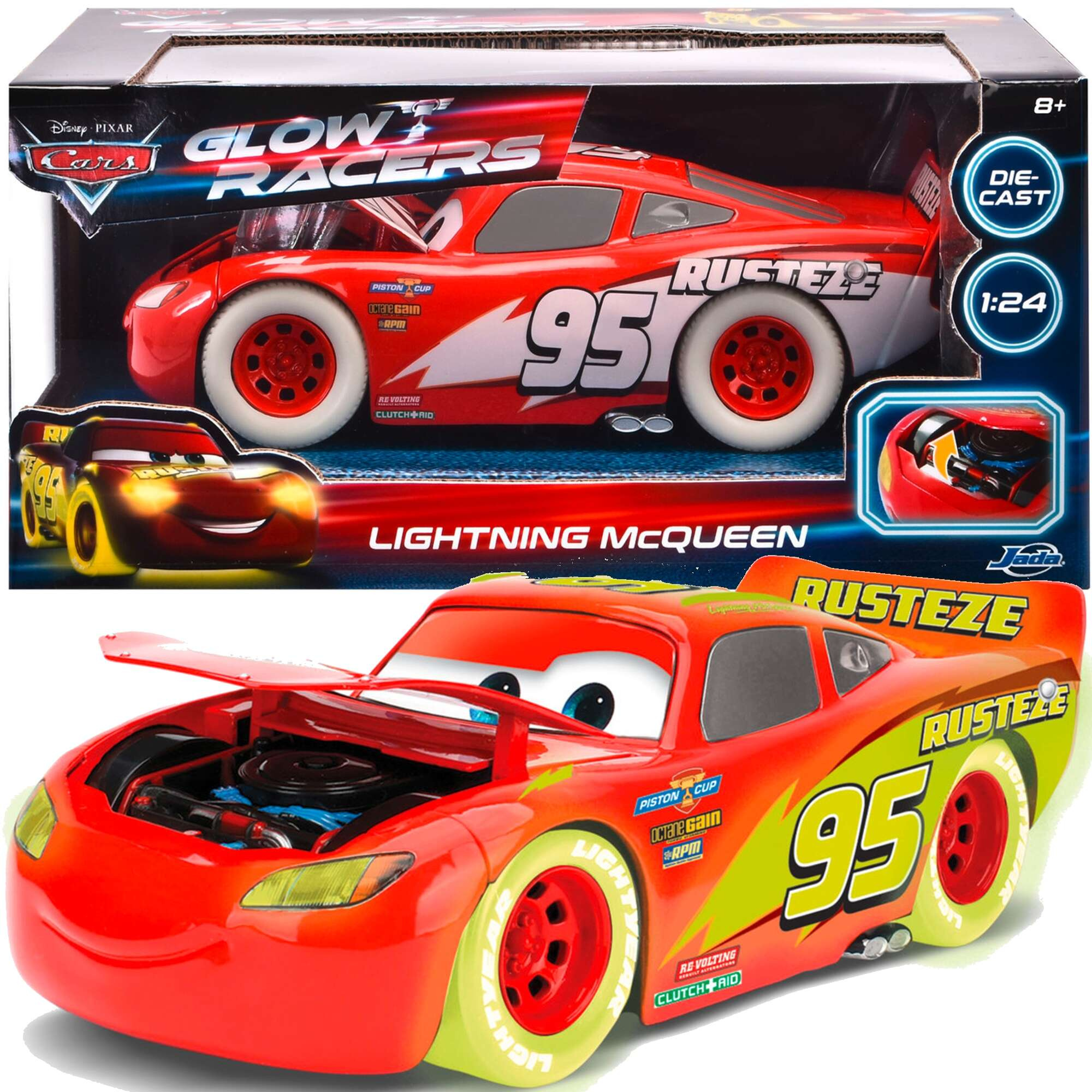 Disney Cars Auta metalowy samochd wieccy w ciemnoci 1:24 Zygzak McQueen