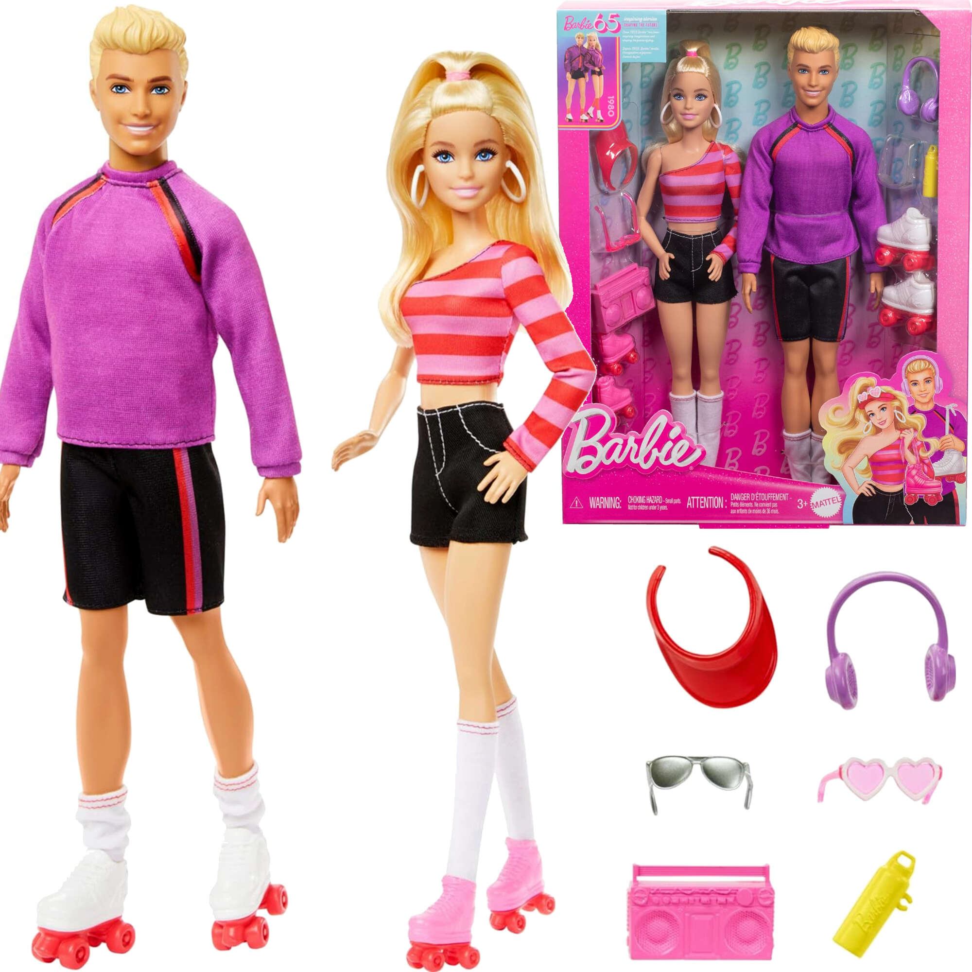 Duy Zestaw Barbie Ken lalki na wrotkach Fashionista lata 80te 65-lecie marki