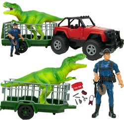 Dinozaur Pojazd Łapacz Dinozaurów T-Rex Dino 27 Cm dźwięk Jeep Z Przyczepą Klatka Jurassic World