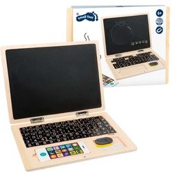 Drewniany laptop z tablicą magnetyczną i kredą