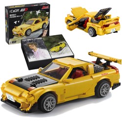 Klocki konstrukcyjne CaDA Samochód 35 cm autko miejskie żółta Mazda FD3S RX-7 manga Initial D Auto Pojazd 1655 elementów