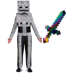 Minecraft Kostium Strój karnawałowy Skeleton Przebranie Biały Szkielet 127-136 cm 7-8 lat + Netherytowy miecz 51 cm