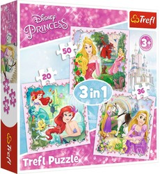 Puzzle 3w1 Księżniczki Disney Roszpunka Aurora i Arielka