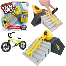 Tech Deck Zestaw Fingerboard deskorolka Pyramid Shredder Rampa i fingerbike BMX mini rower żółty Wethepeople + naklejki