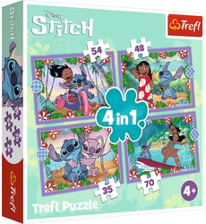 Trefl Disney Puzzle 4w1 Szalony Dzień Lilo & Stitch kolorowa Układanka dla najmłodszych 4+