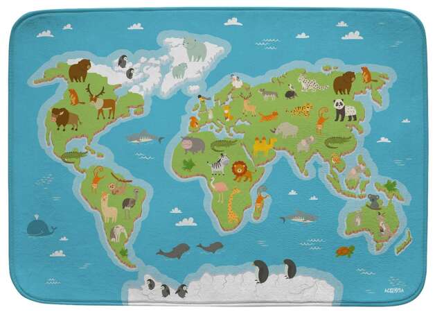 Achoka Miękki dywan do pokoju dziecięcego Mapa Świata zwierzęta 100x150 cm BRAK OPAKOWANIA