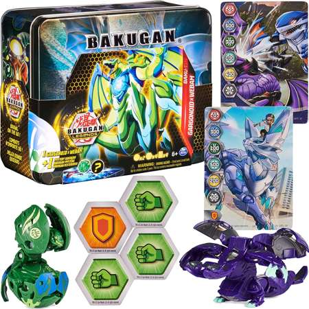 Bakugan Legends Baku-Tin Tajemnicze pudełko puszka pojemnik Gargonoid x Webam + 2 figurki i karty