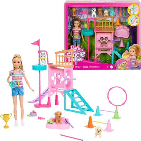 Barbie Zestaw Lalka Stacie plac zabaw piesków + pupile i akcesoria