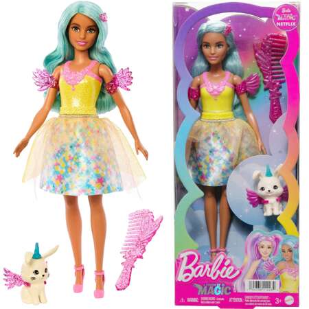 Barbie mały zestaw Lalka Kolekcjonerska a Touch of Magic niebieskowłosa wróżka + pupil i akcesoria