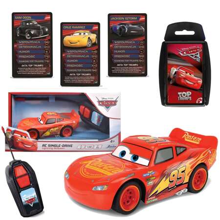 Cars Auta Disney Zdalnie sterowany Zygzak McQueen + Gratis gra karciana Top Trumps Cars 3