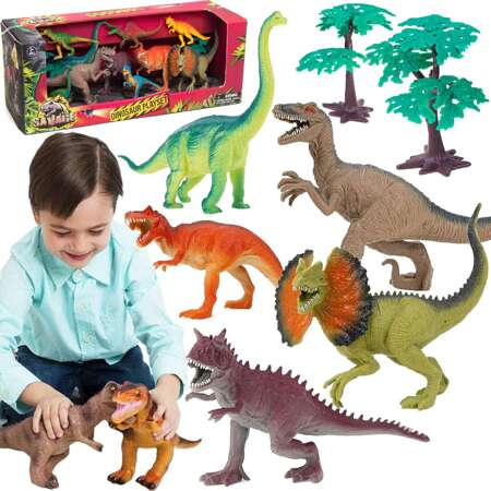 Dino Duże Dinozaury Figurki Tyranosaurus Spinosaurus Zestaw 10 Sztuk + Akcesoria Boley