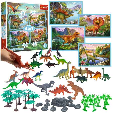 Dinozaury Duży Zestaw Figurek 55 El. W Pudełku + Puzzle 4w1 Dinozaury 71 el.