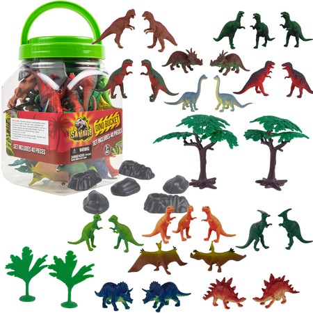 Dinozaury Figurki Duży Zestaw W Pojemniku + Akcesoria 40 Elementów 5-13 Cm Boley