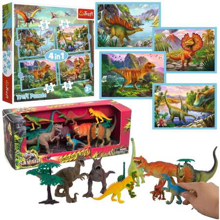 Duże Dinozaury Figurki Zestaw 10 Sztuk + Puzzle 4w1 Dinozaury 71 elementów 