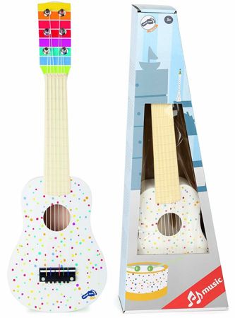 Gitara klasyczna dla dzieci drewniana biała w kropki 6 strun 53 cm Small Foot 